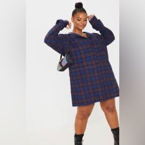 Prettylittlething Plus Purple Oversized Check Shirt Dress Size 20 - Picture 6 of 12